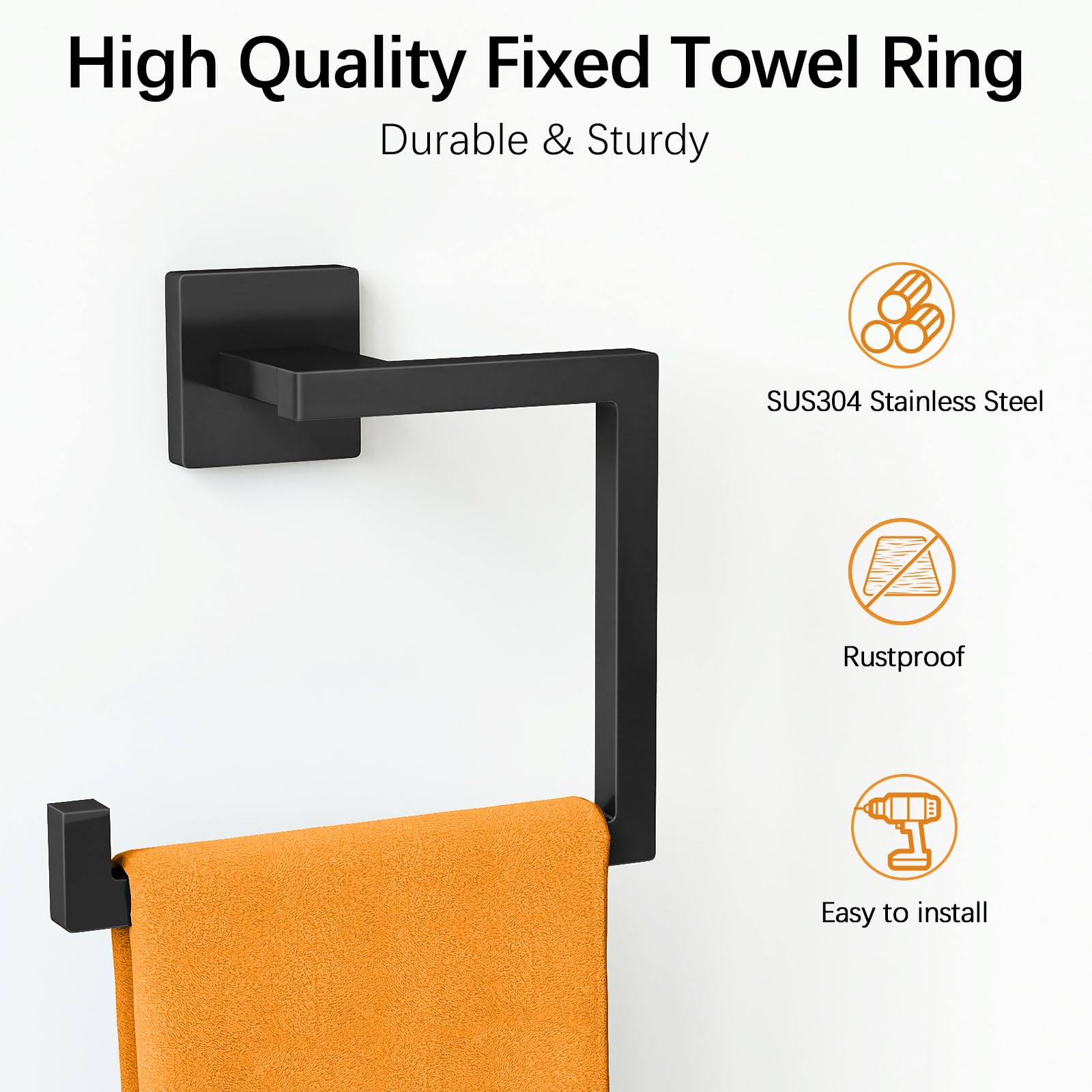 KLJKPA towel ring close-up material shows durable stainless steel and matte finish