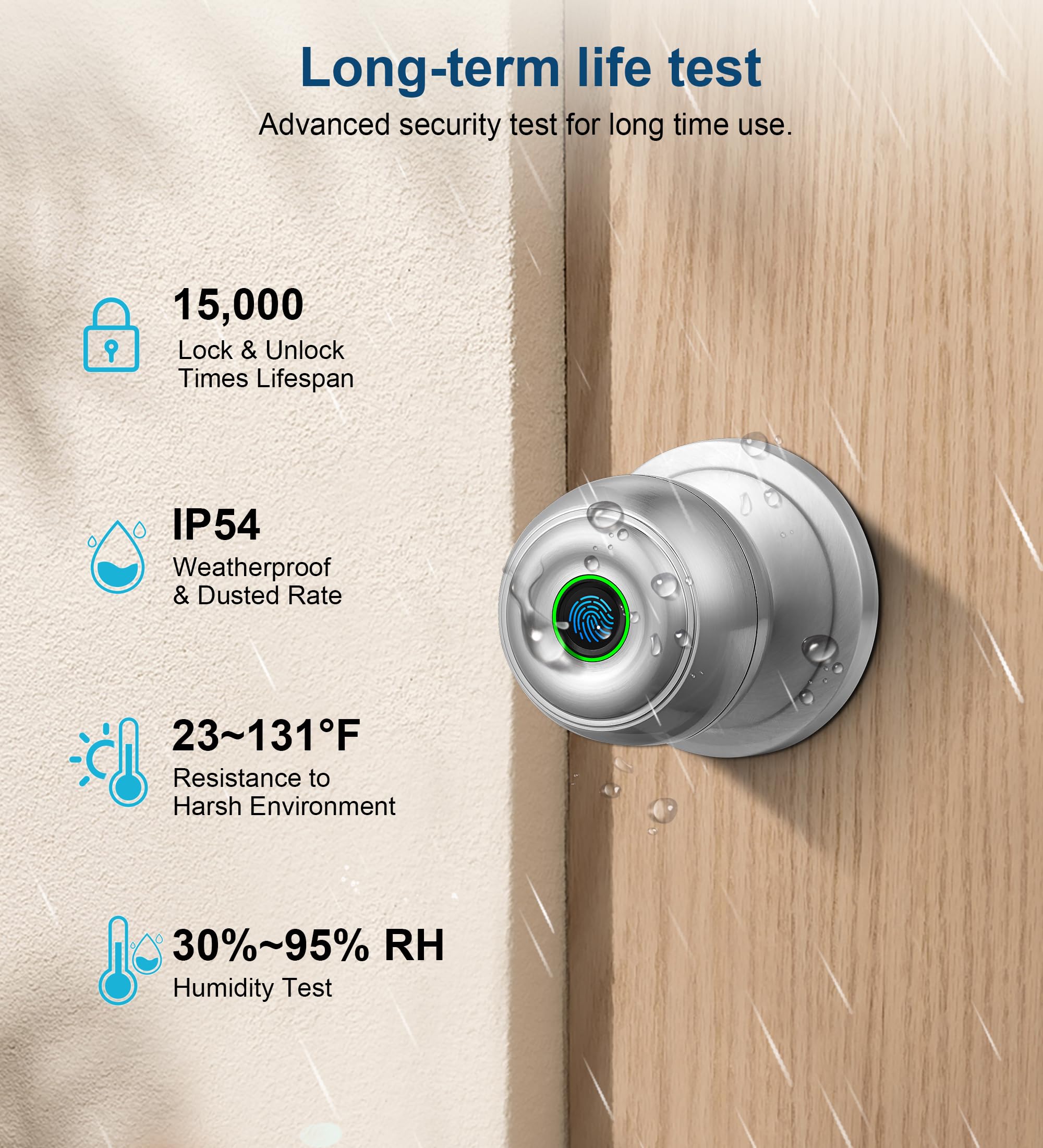 KLLOQUE fingerprint door lock app control interface in satin nickel