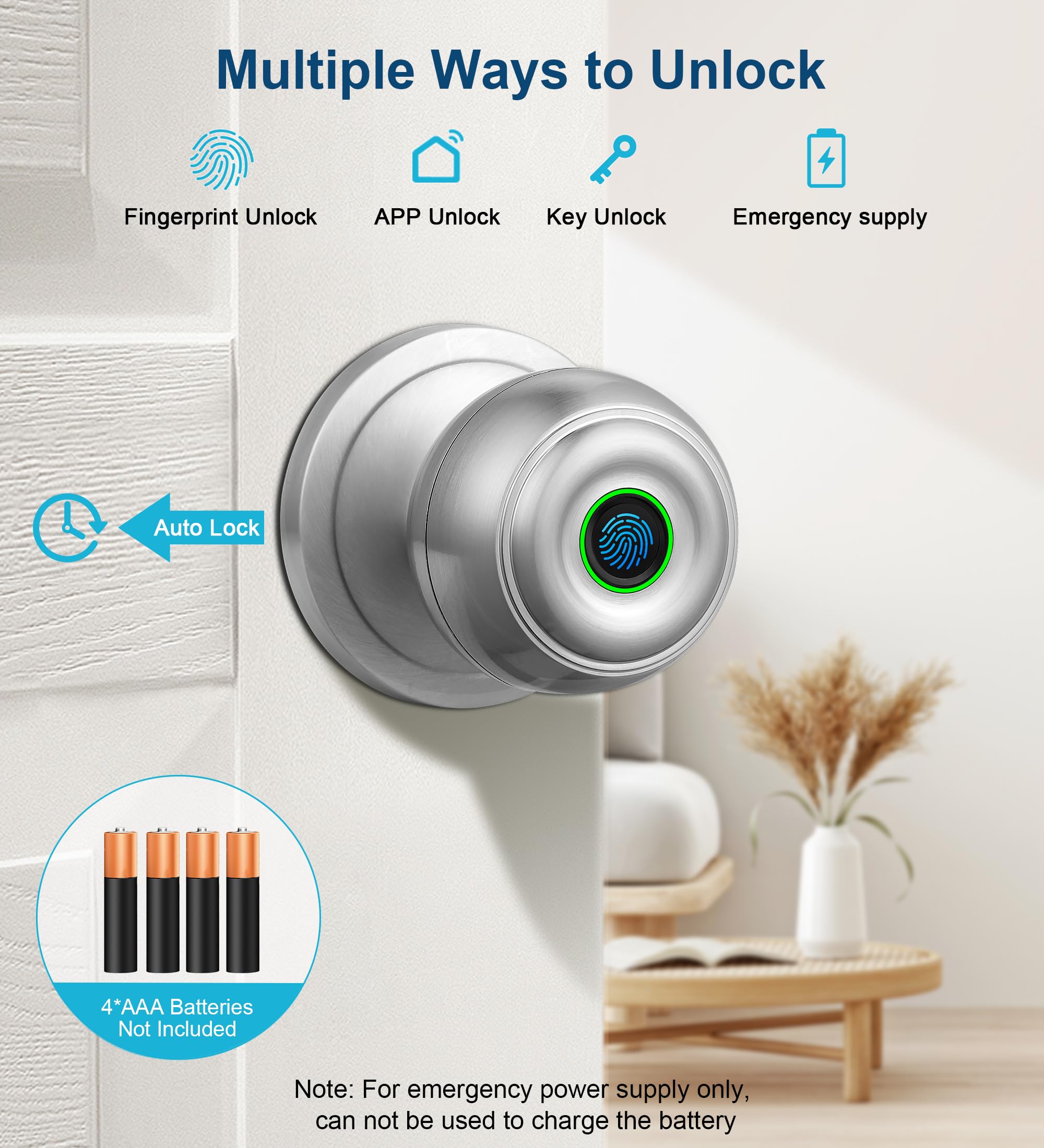 KLLOQUE fingerprint door lock back view in satin nickel for modern security
