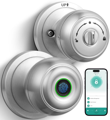 KLLOQUE fingerprint door lock front view in satin nickel for secure entry