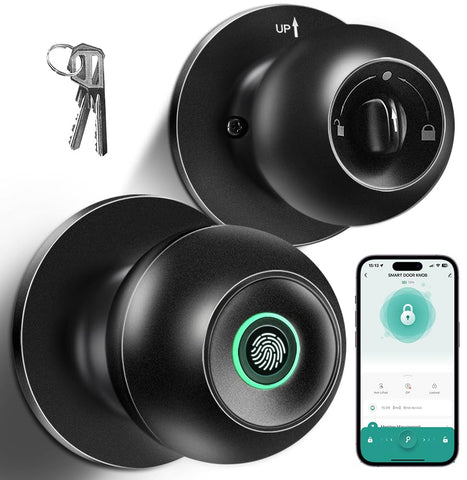 KLLOQUE fingerprint door lock front view showing sleek biometric knob for secure entry