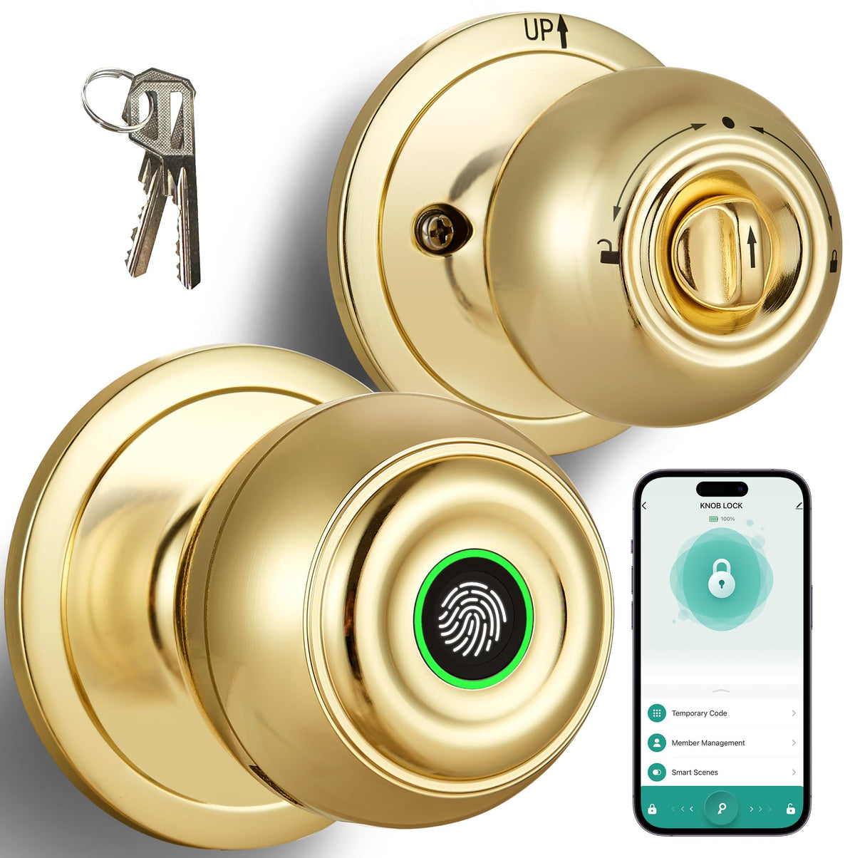 KLLOQUE fingerprint door lock polished brass enables secure keyless entry