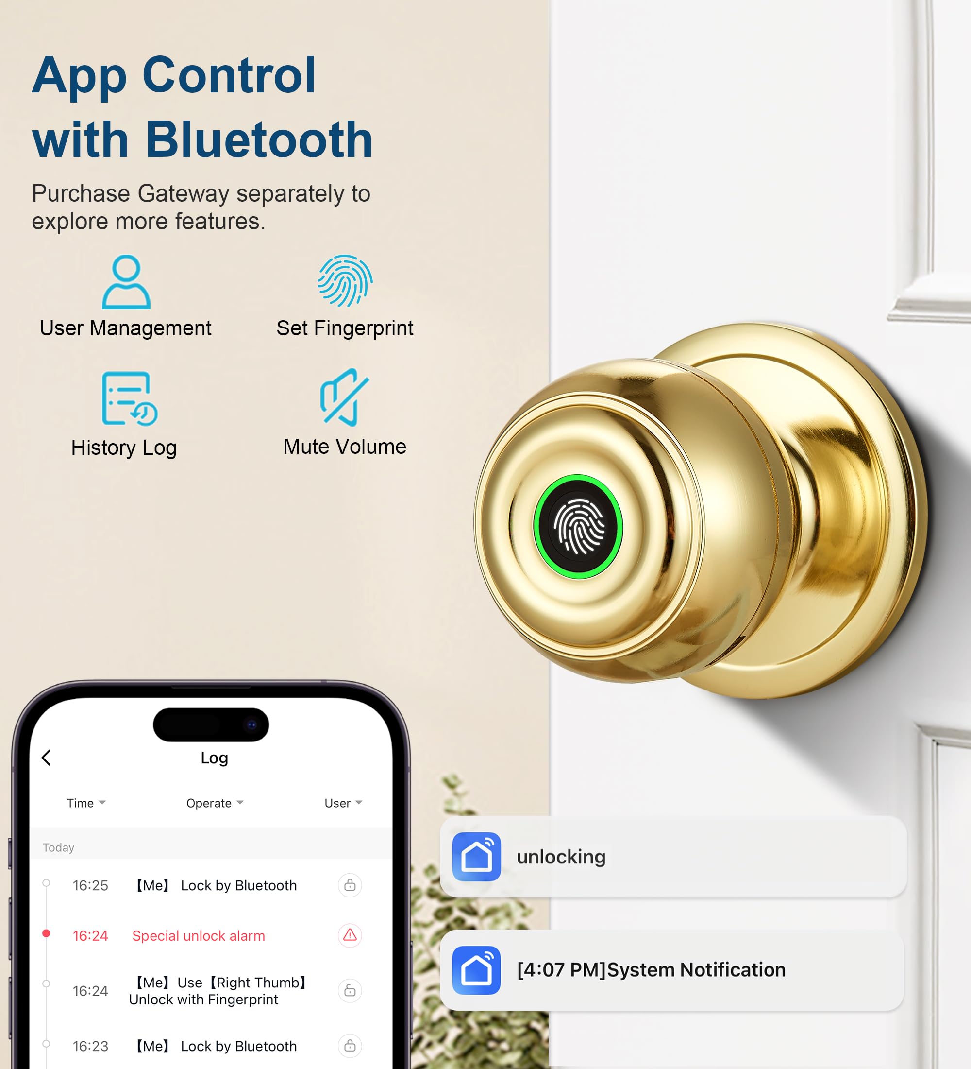 KLLOQUE rechargeable battery indicator on the lock