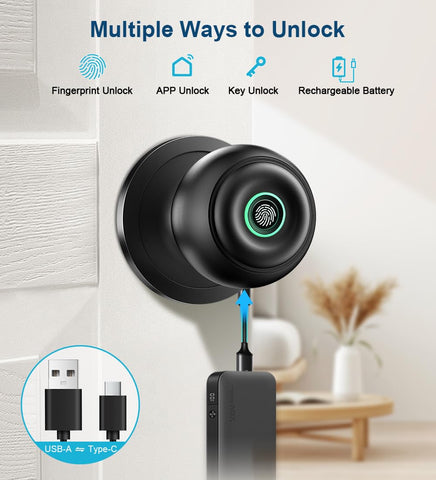 Close-up of KLLOQUE smart door lock with app control screen