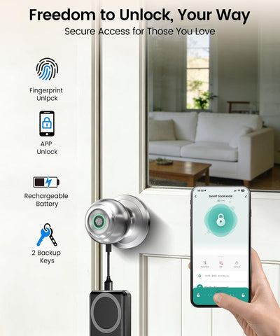 KLLOQUE app-controlled finger print door knob lets you grant access from your phone