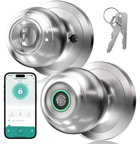 KLLOQUE Smart Fingerprint Door Knob front view for quick, secure home access