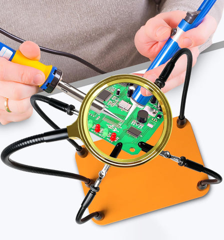 KLSKKJ Package includes base, magnifier, arms, clips, sleeves, screws, pads, manual.