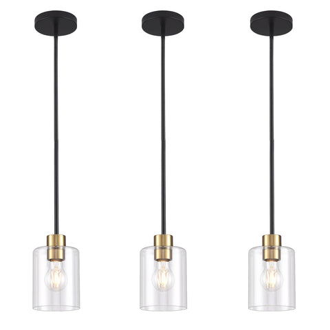 KLSS black brass pendant light with 12 inch stem illuminates island for modern styling