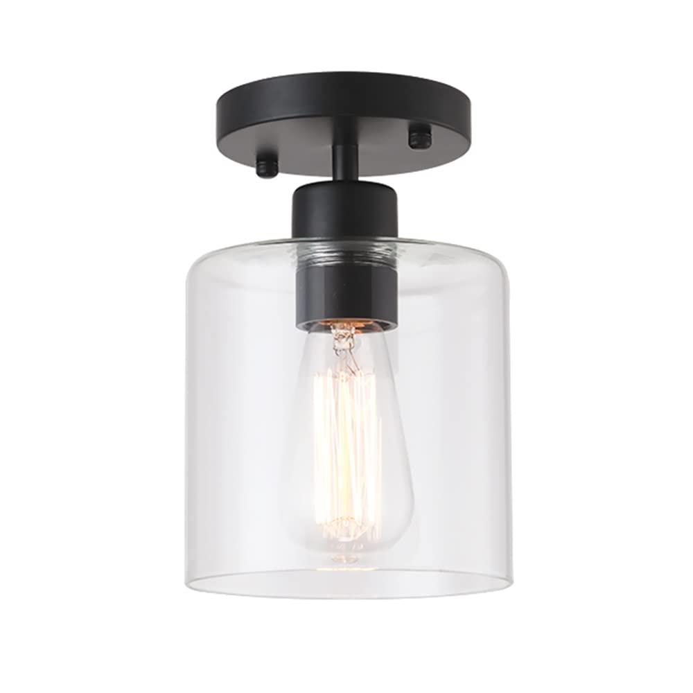 KLSS black semi-flush ceiling light, front view for entryways