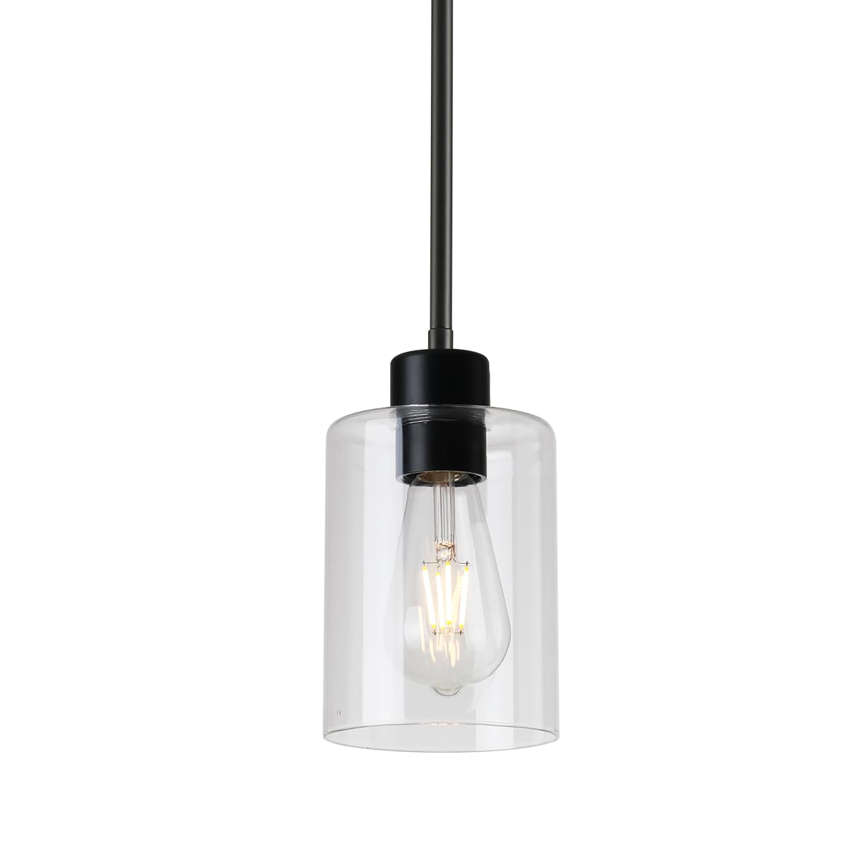 KLSS black pendant light over the kitchen island with clear glass shade for bright task lighting