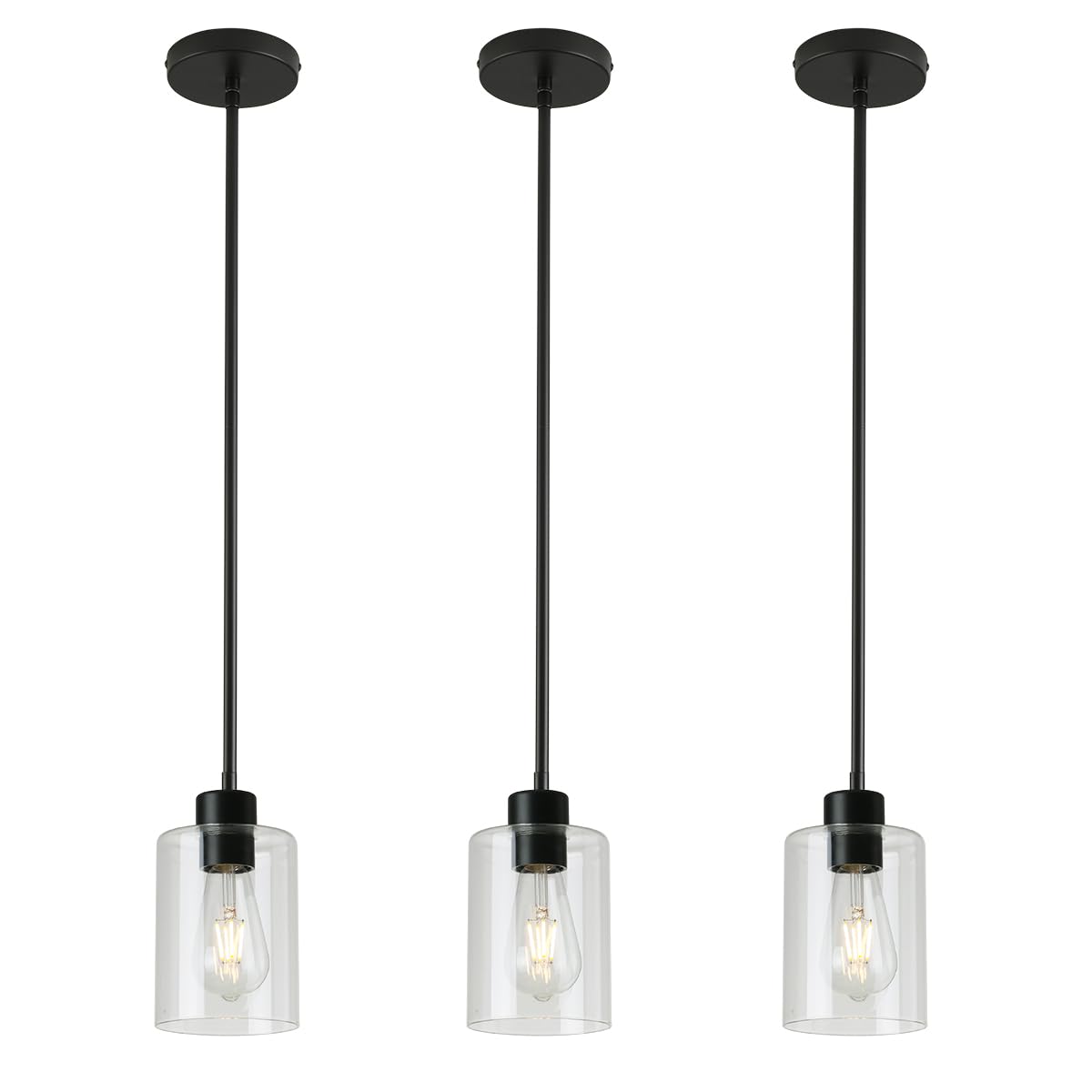 KLSS black pendant lights with 12-inch 3-stem downrods for versatile kitchen islands