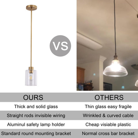 KLSS brass pendant with stem rods offers adjustable heights for vaulted ceilings.