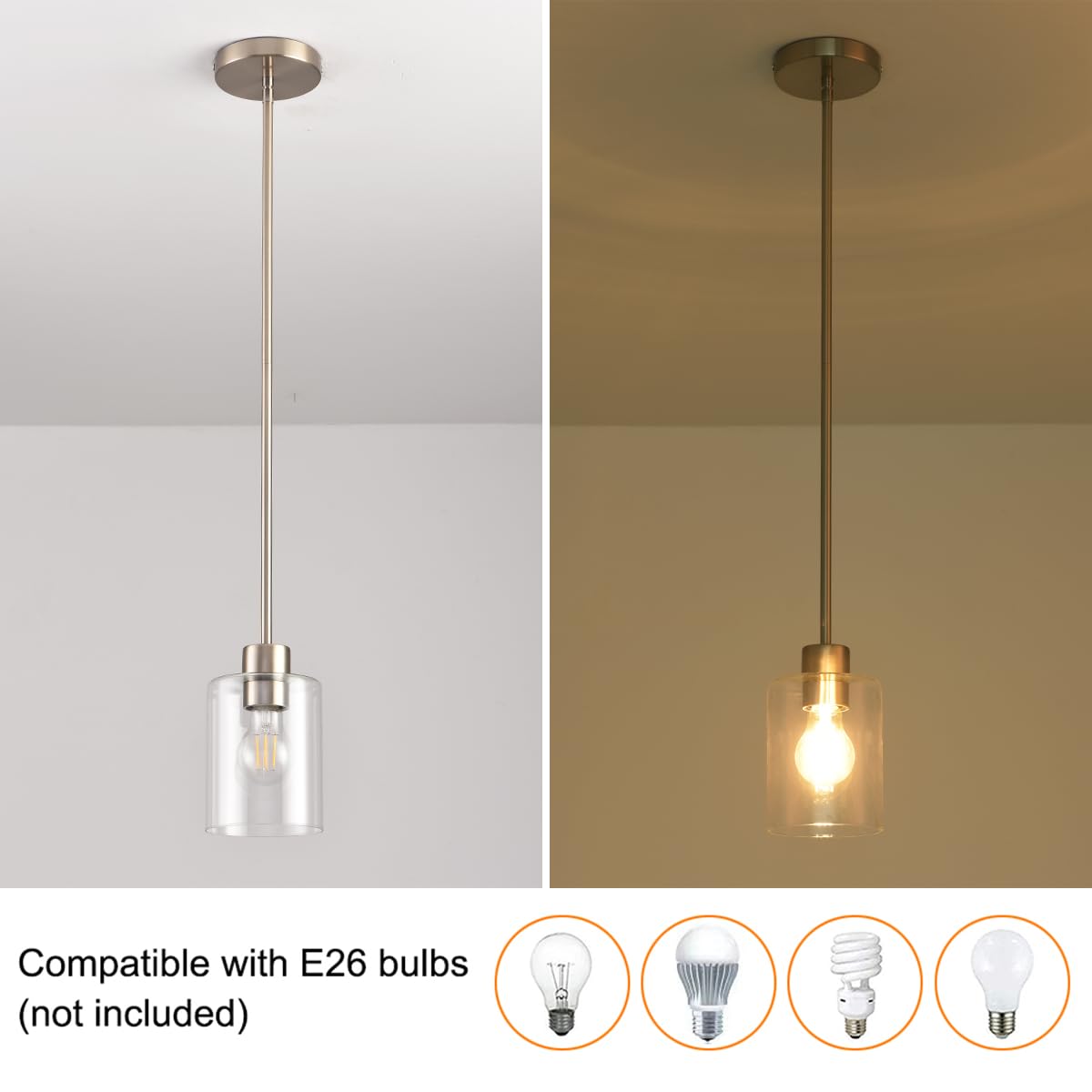 KLSS Brushed Nickel pendant light gloves included to keep glass pristine