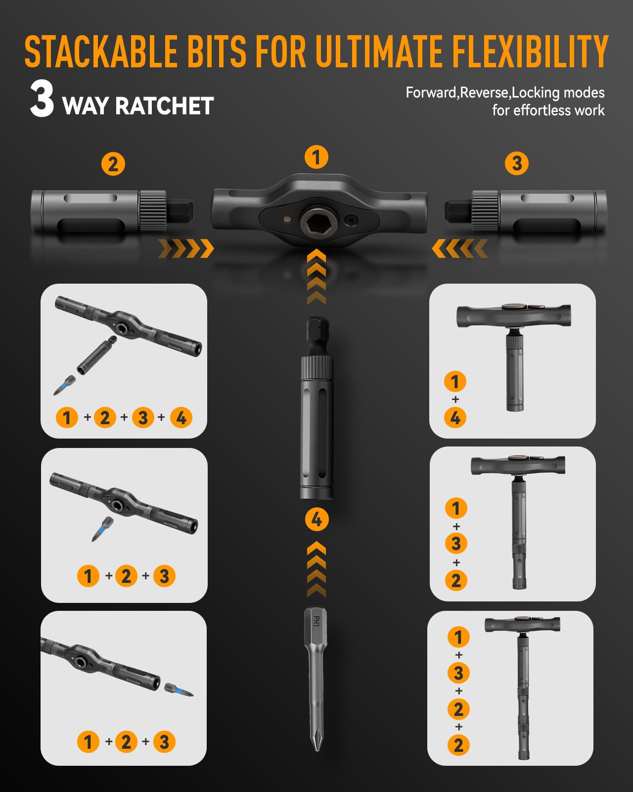 KLUCZ 58-tooth ratchet with 6.2° swing reduces wrist movement during use.