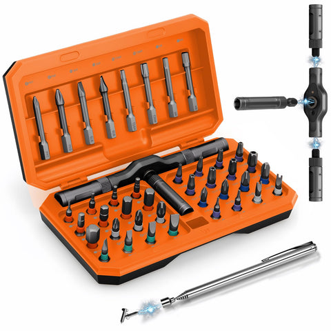 KLUCZ Magnetic Screwdriver Set with T-handle ratchet for versatile repairs in tight spaces.