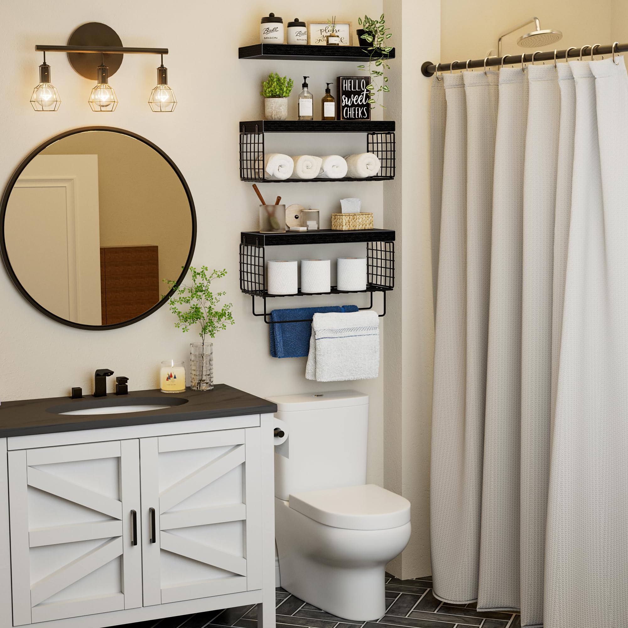 KLUVIS invisible brackets enhance bathroom storage with a tidy appearance.