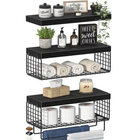 KLUVIS toilet shelf set of three in black, easy to assemble for compact bathrooms.
