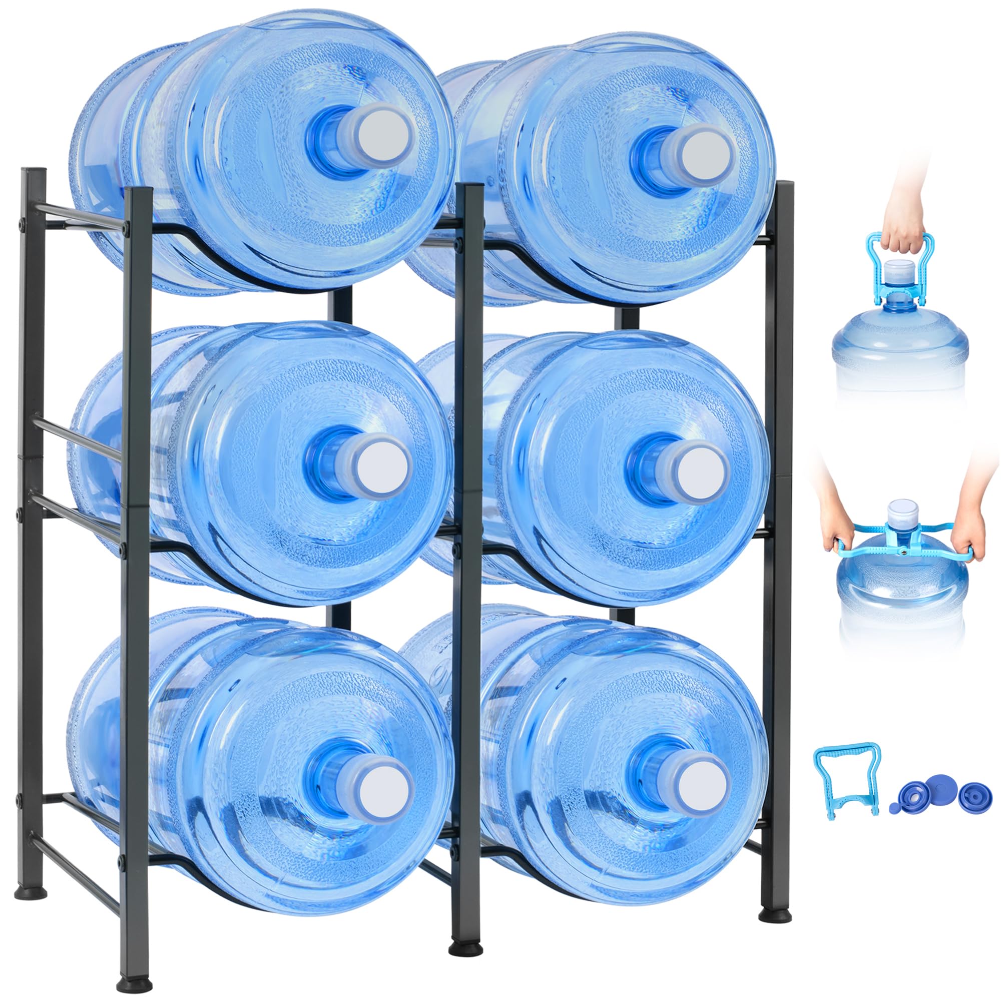Klvied 5 gallon water jug holder front view with sturdy steel frame for reliable bottle storage
