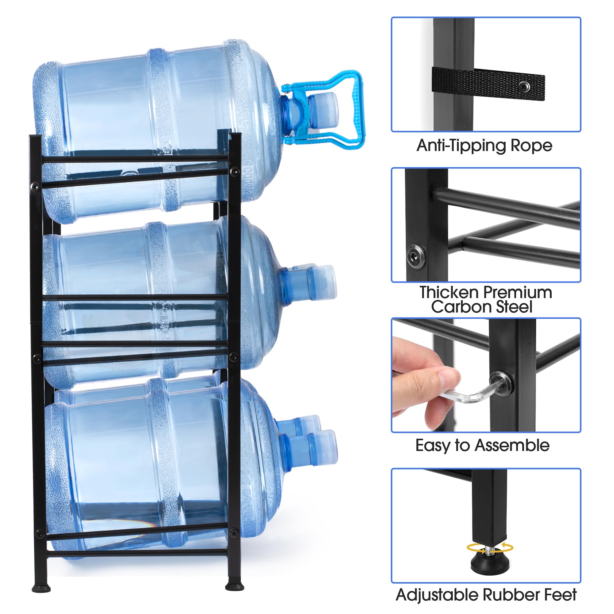 Klvied heavy duty carbon steel frame supporting multiple bottles