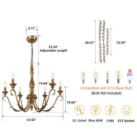 KMaiPem vintage brass gold chandelier showcases sturdy metal craftsmanship for timeless interiors.