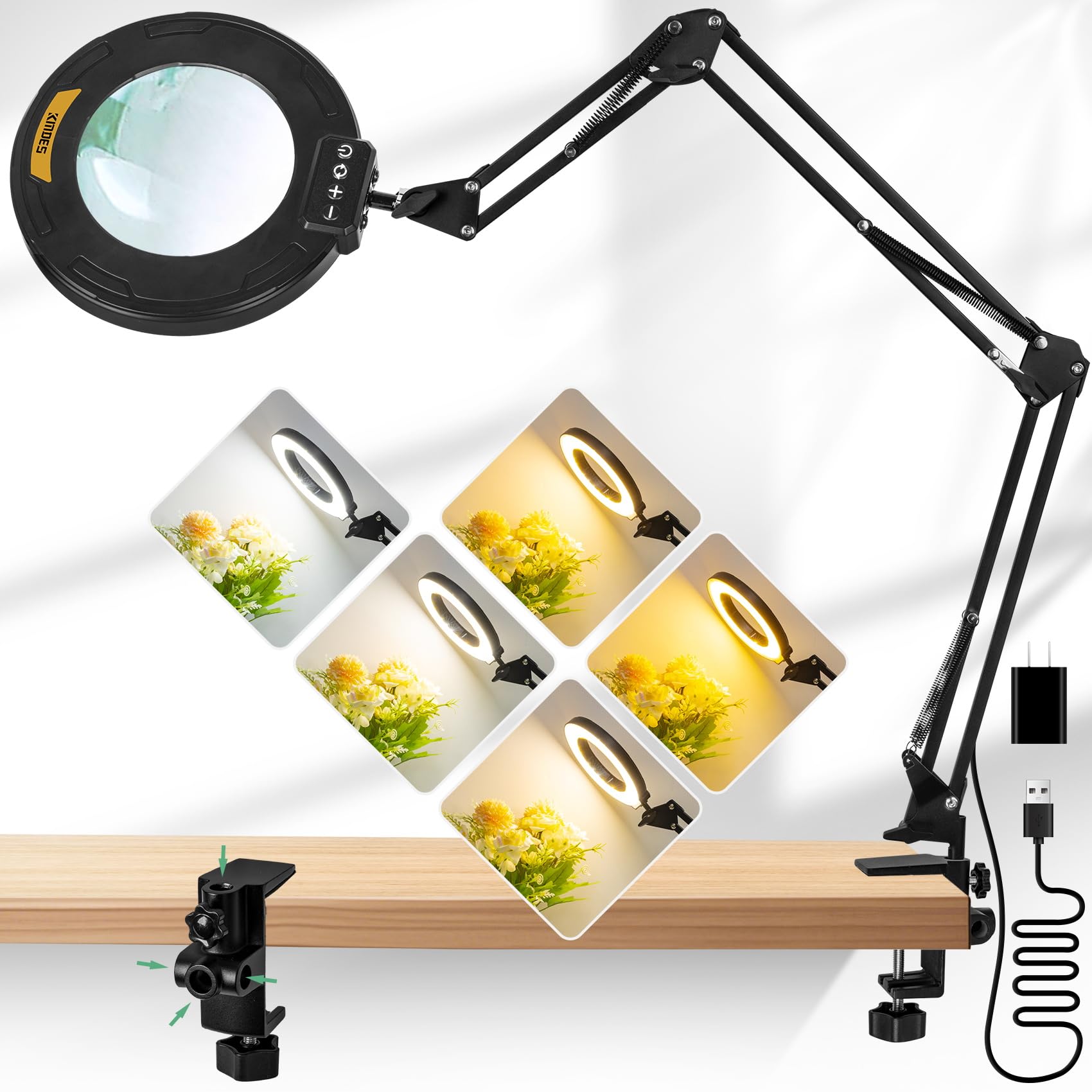 KMDES 12X magnifying glass with light close-up for precise inspection and crafting.