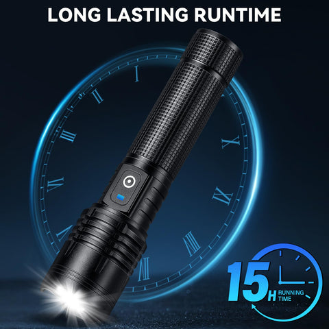 Kmivo flashlight with adjustable head for long-range illumination up to 3280 feet