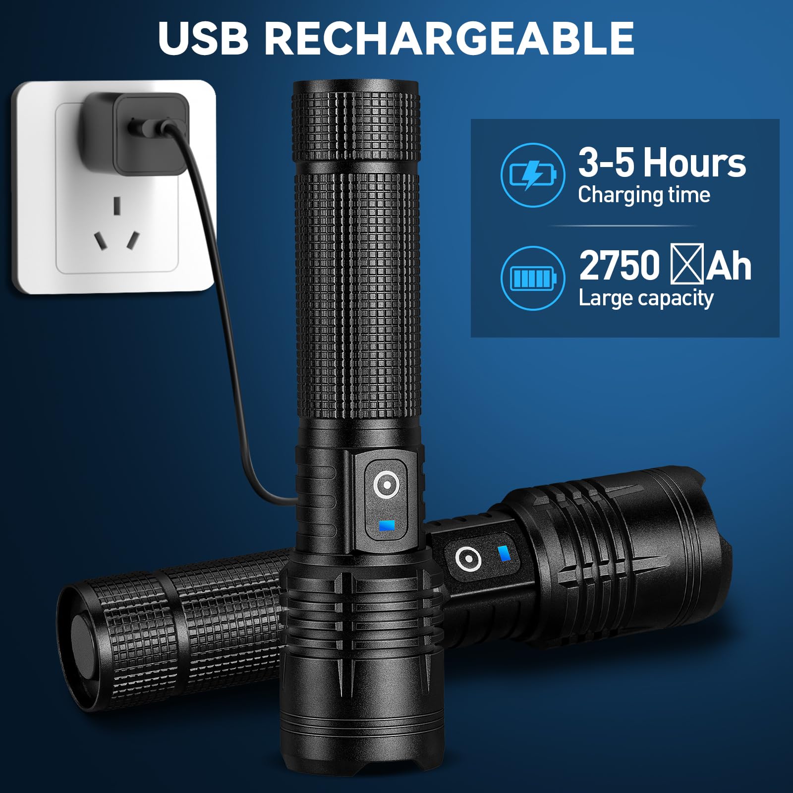 Kmivo flashlight with battery indicator for easy power monitoring