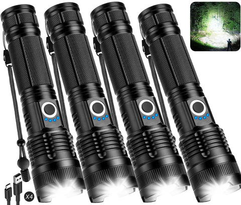 Kmivo four-pack flashlights, front view, ready for home and outdoor use.