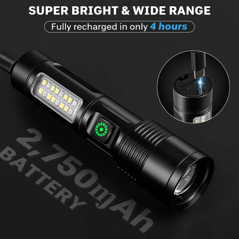 Kmivo flashlight with battery indicator display for quick status at a glance.