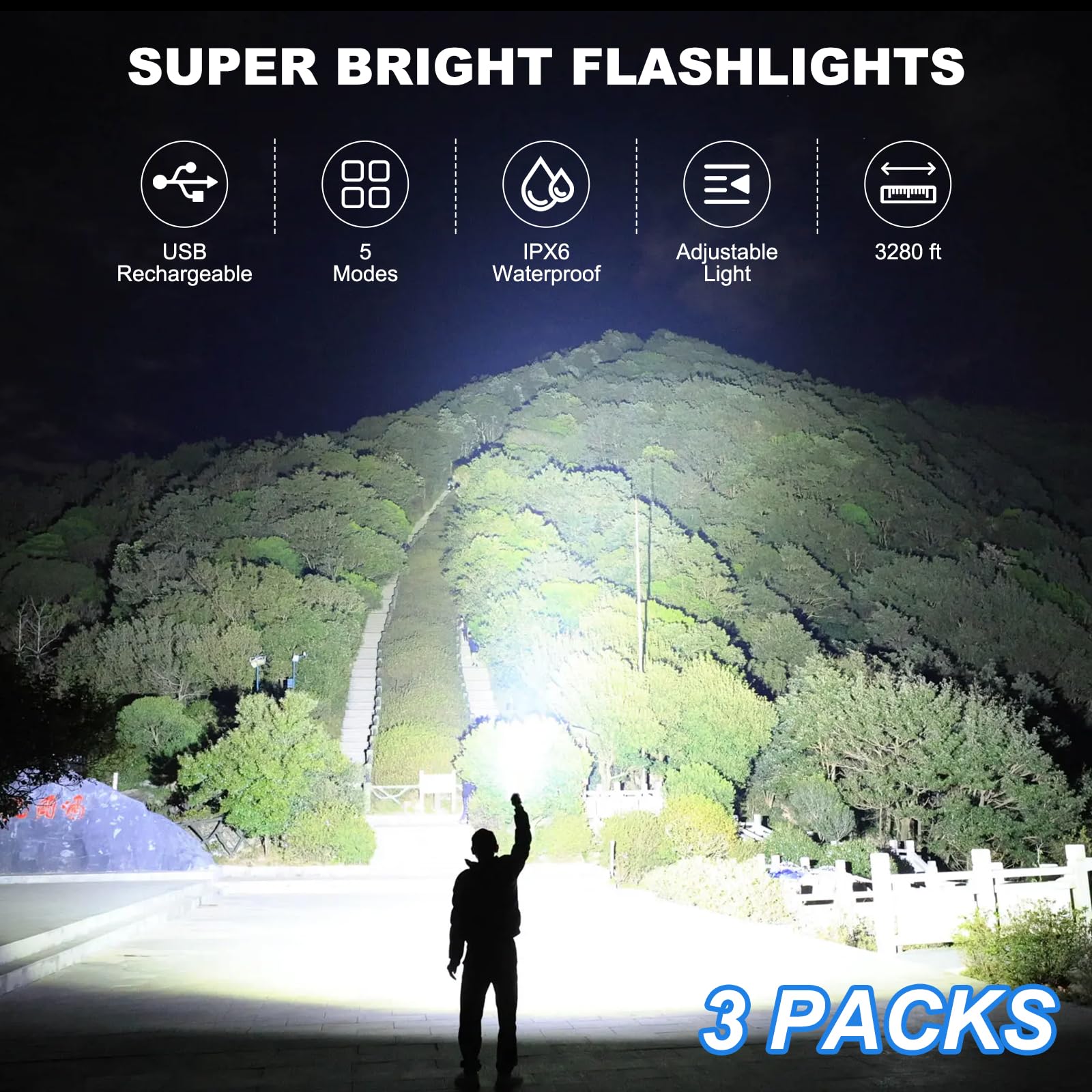 Kmivo flashlight side profile highlighting rugged build for camping and home use