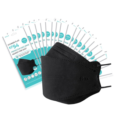 KN FLAX KF94 mask black front view shows secure fit and sleek styling.
