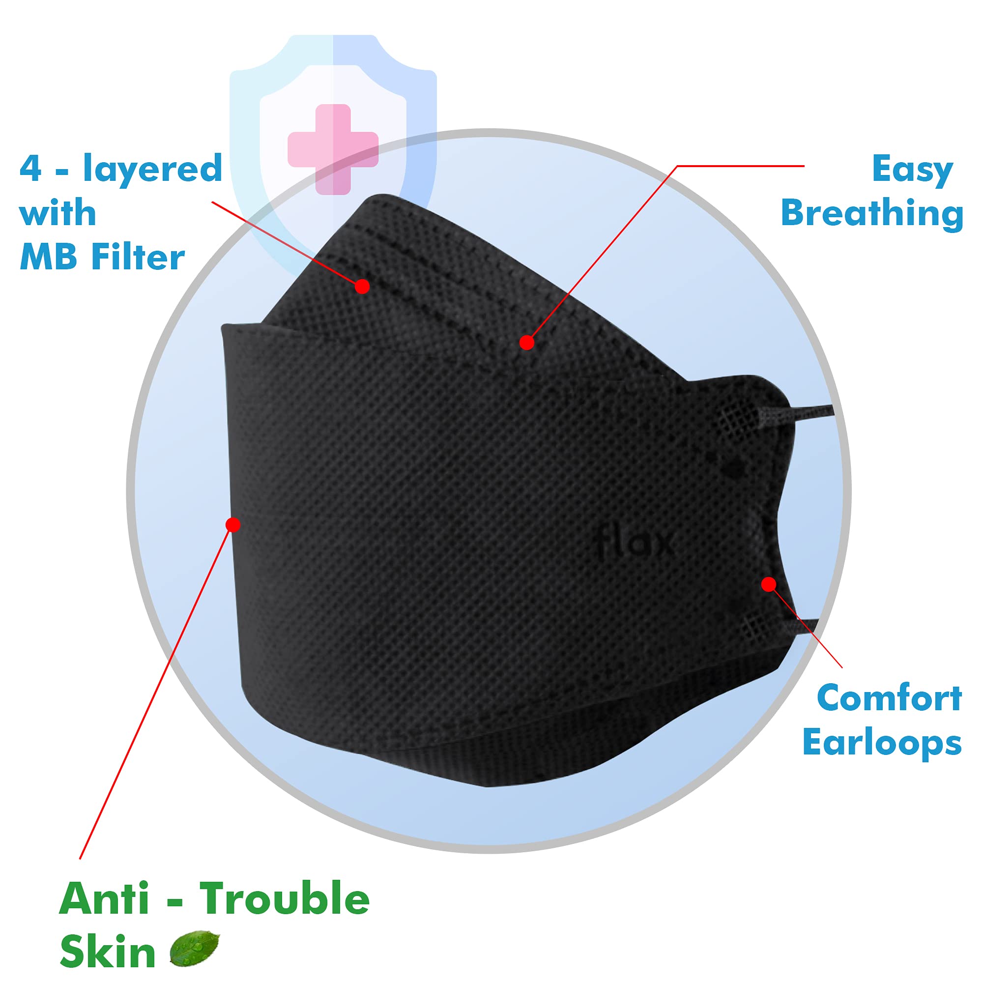KN FLAX KF94 mask black worn on face demonstrates breathable protection.