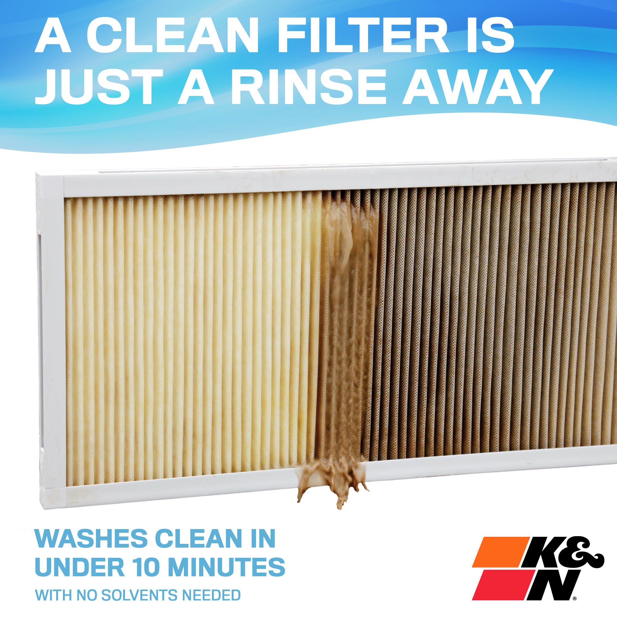 K&N 20x20x1 HVAC filter captures dust and allergens for cleaner indoor air.