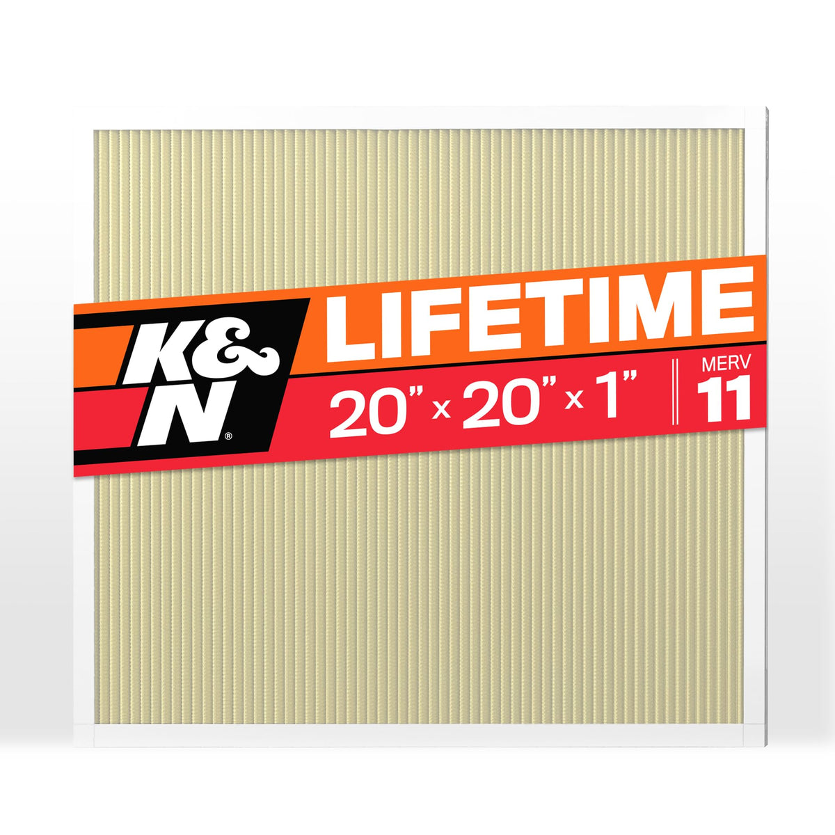 K&N 20x20x1 HVAC filter shows durable construction for long-lasting home air protection.