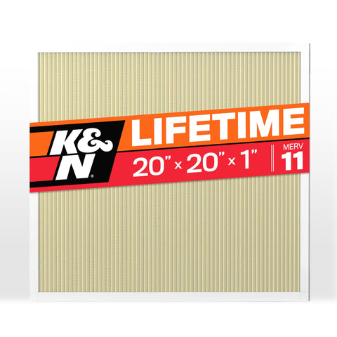 K&N 20x20x1 HVAC filter shows durable construction for long-lasting home air protection.