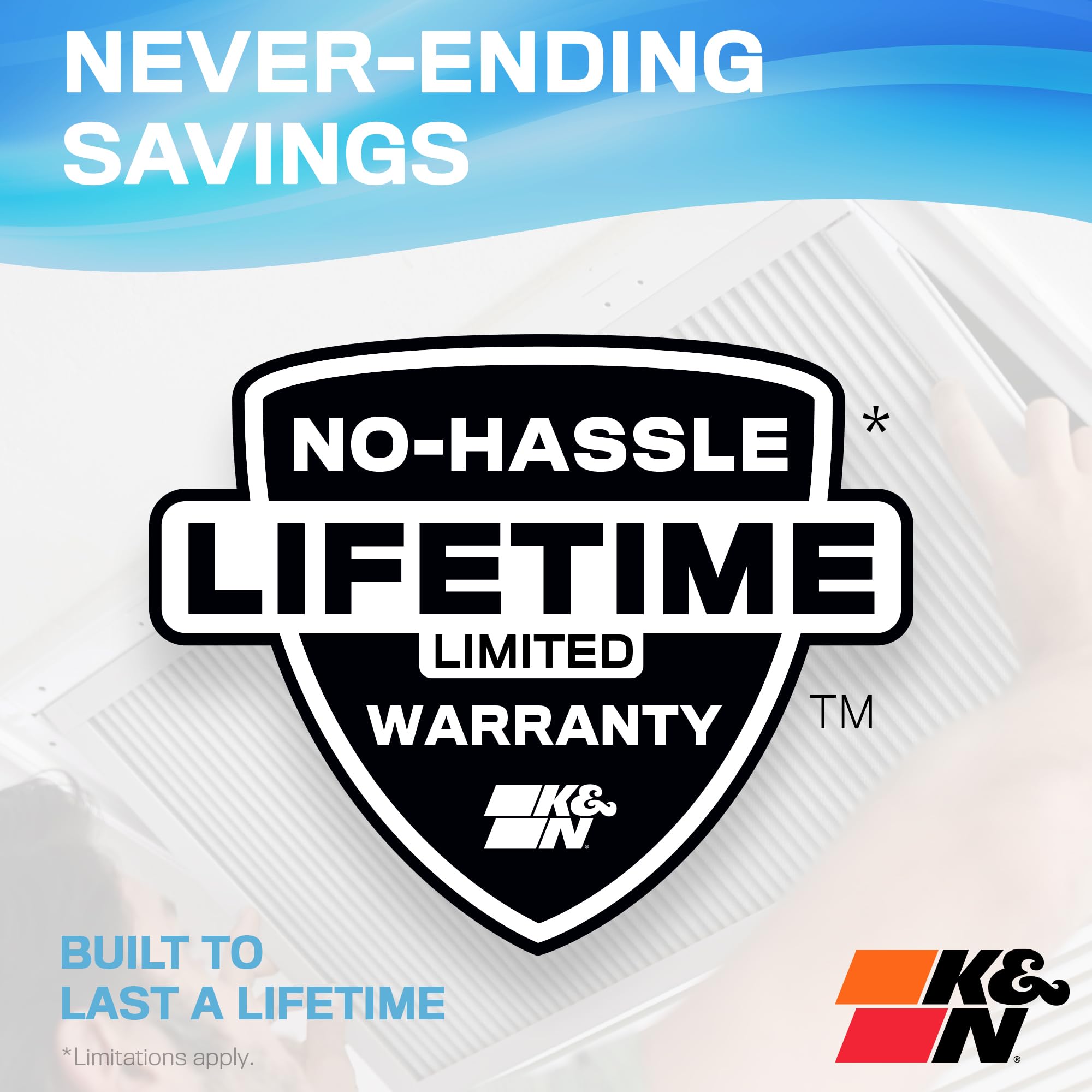 K&N 20x20x1 HVAC filter minimizes waste with reusable design.