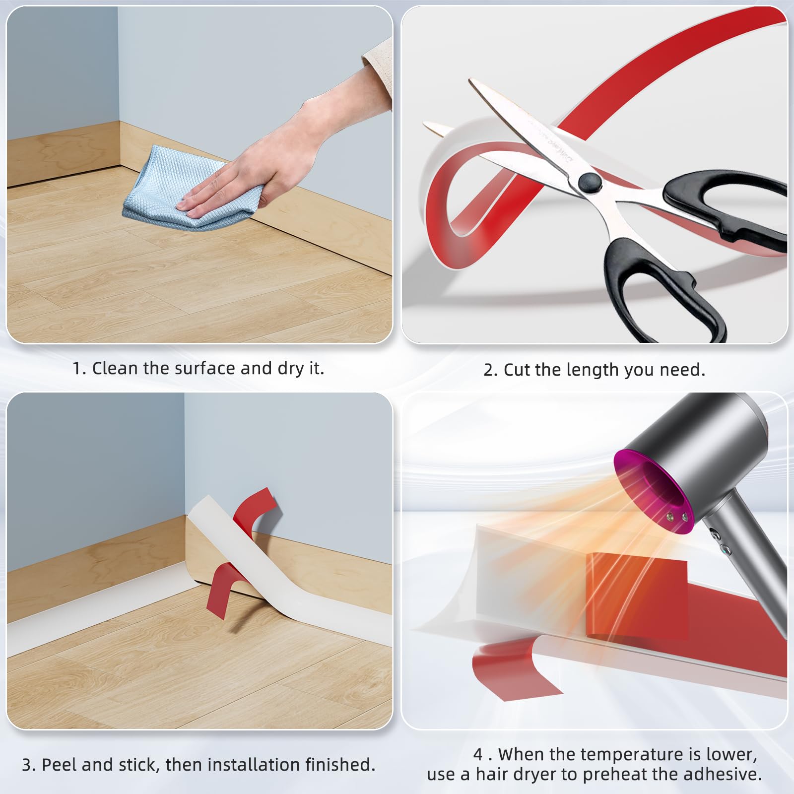 KNEELISA invisible finish blends with cabinets, ceilings, and skirting boards.