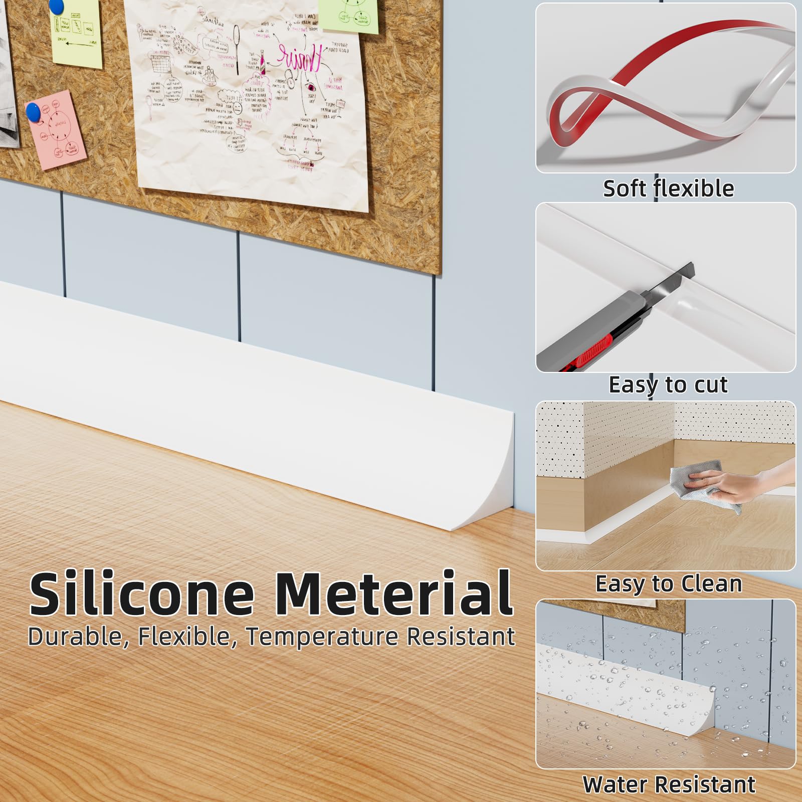 KNEELISA white silicone flexible strip adds waterproof, easy-to-clean surfaces.