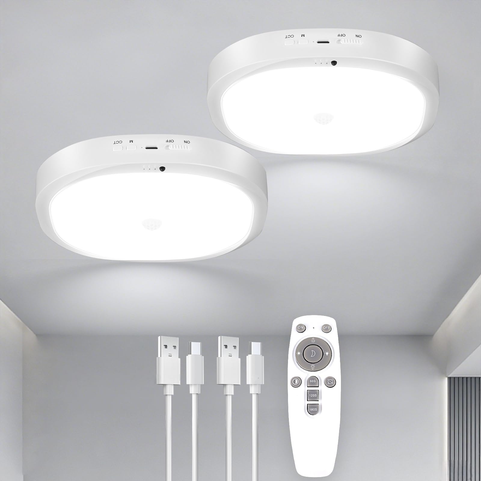 KNHUOS motion sensor closet light with remote mounted on wall for hands-free illumination