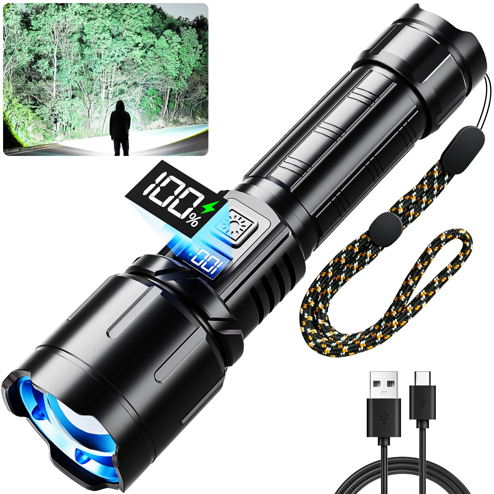 KNIBO flashlight 99000-lumen front beam for long-range visibility