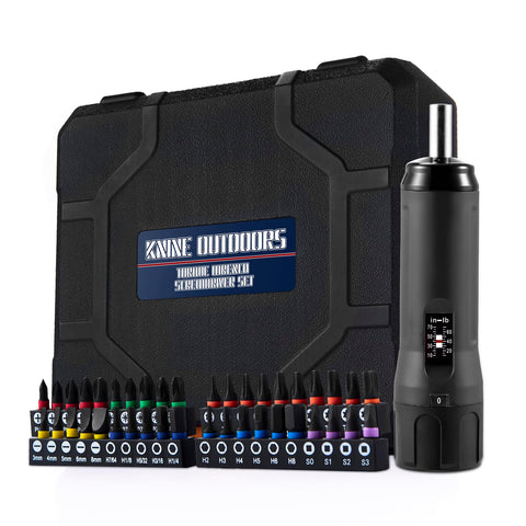 KNINE OUTDOORS torque screwdriver set in black case, ideal for organized maintenance tasks.