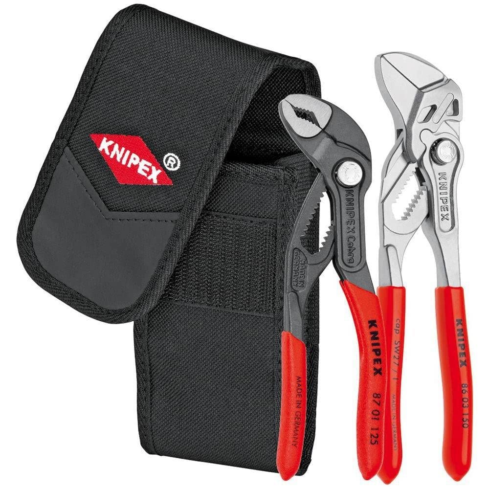 Knipex 00 20 72 V01 mini pliers set in belt pouch shown for on-site use
