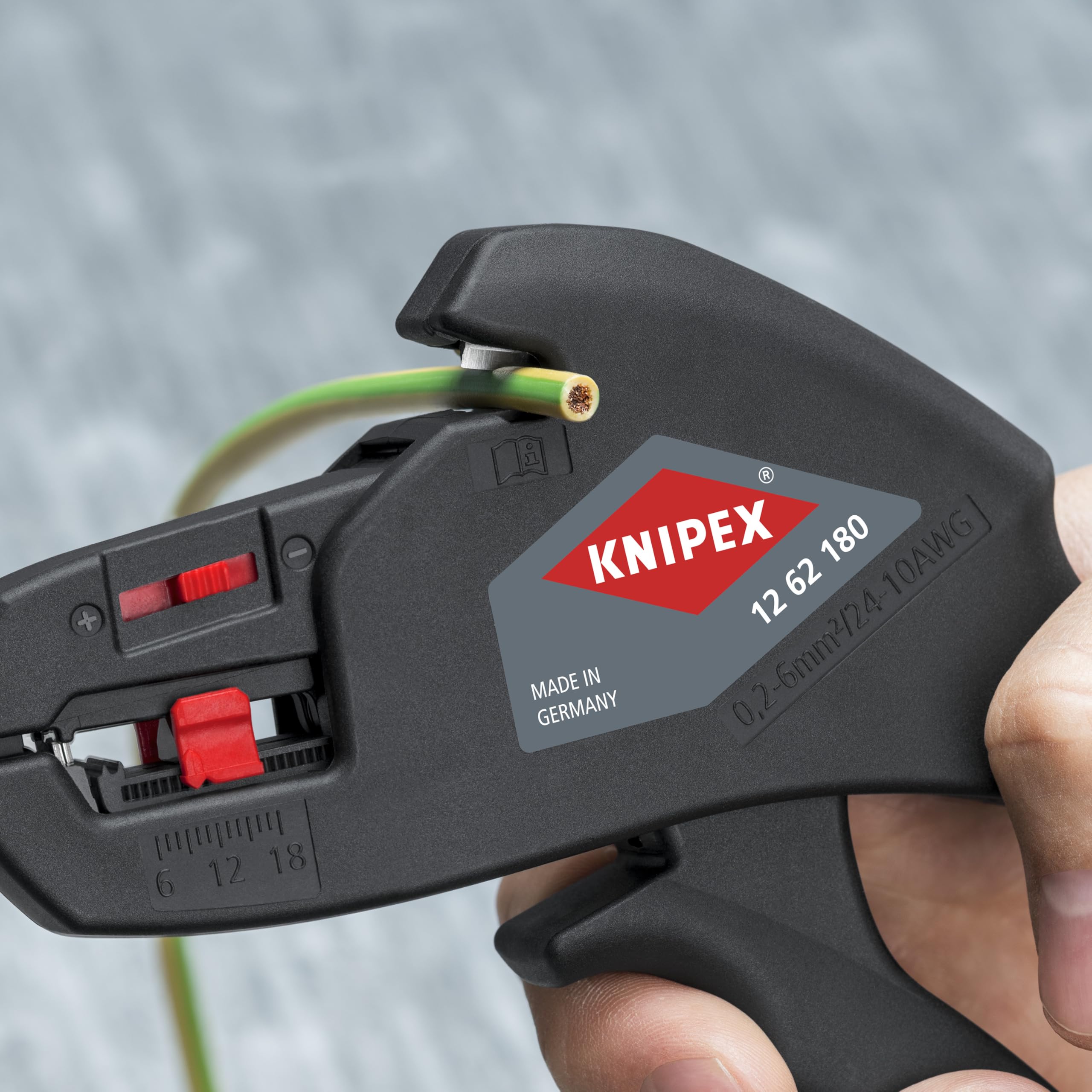 KNIPEX 12 62 180 insulation strippers designed for fine stranded conductors in control panels.