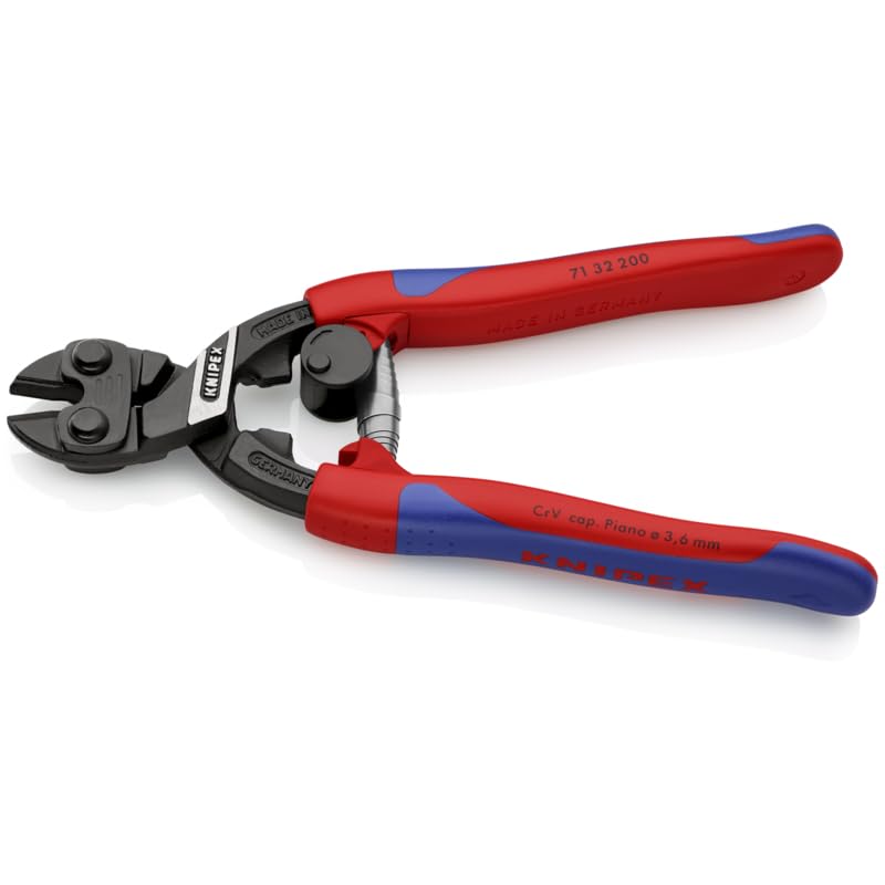 KNIPEX 71-32-200 lever action cut demonstrates 60% less effort in use.