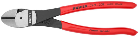 KNIPEX 74 21 200 angled head close-up showing high-leverage design for clean cuts.