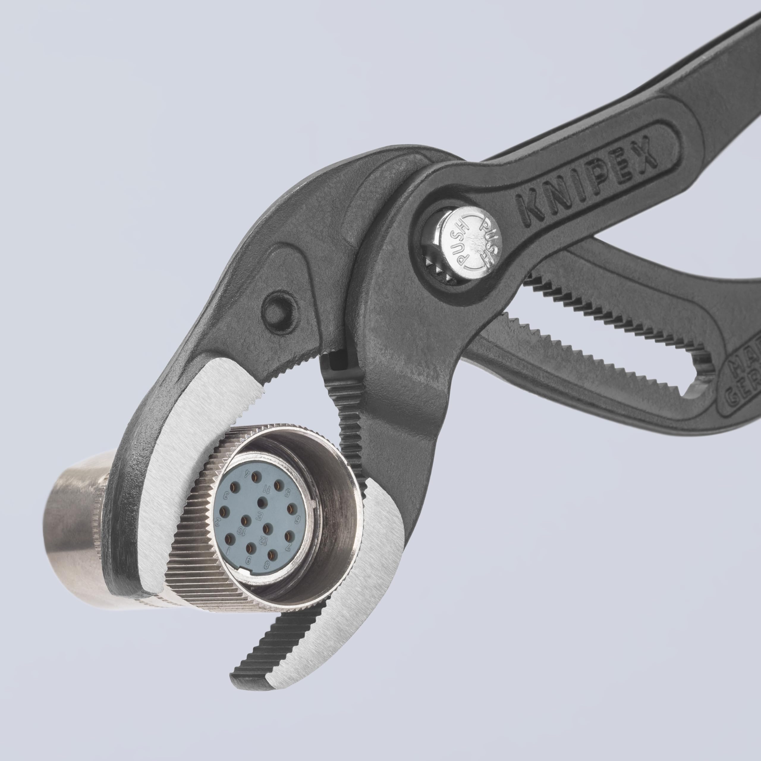 Knipex 81-01-250 10-Inch Pliers grip plastic fittings and connectors securely during work