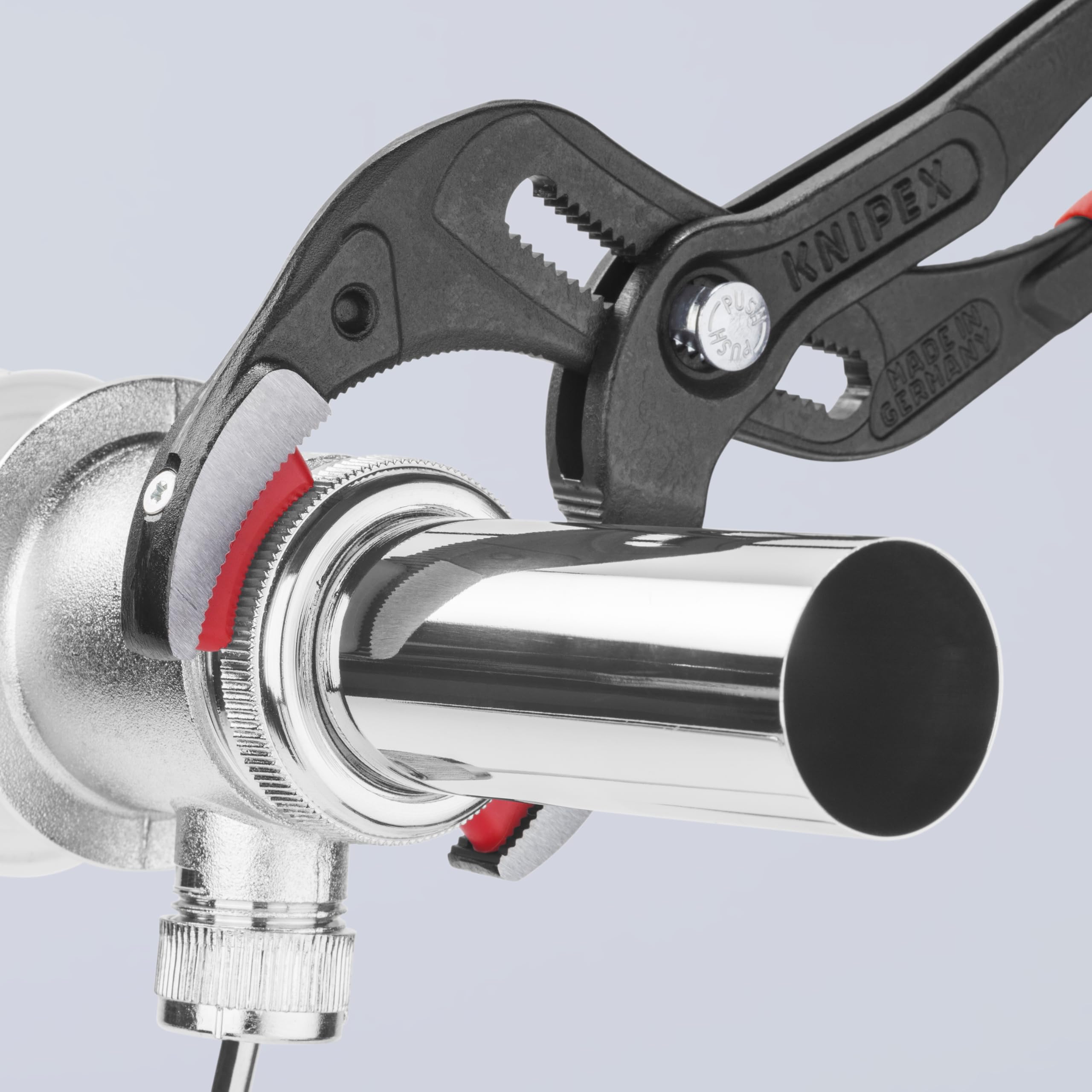 KNIPEX soft jaws prevent metal transfer and surface damage.