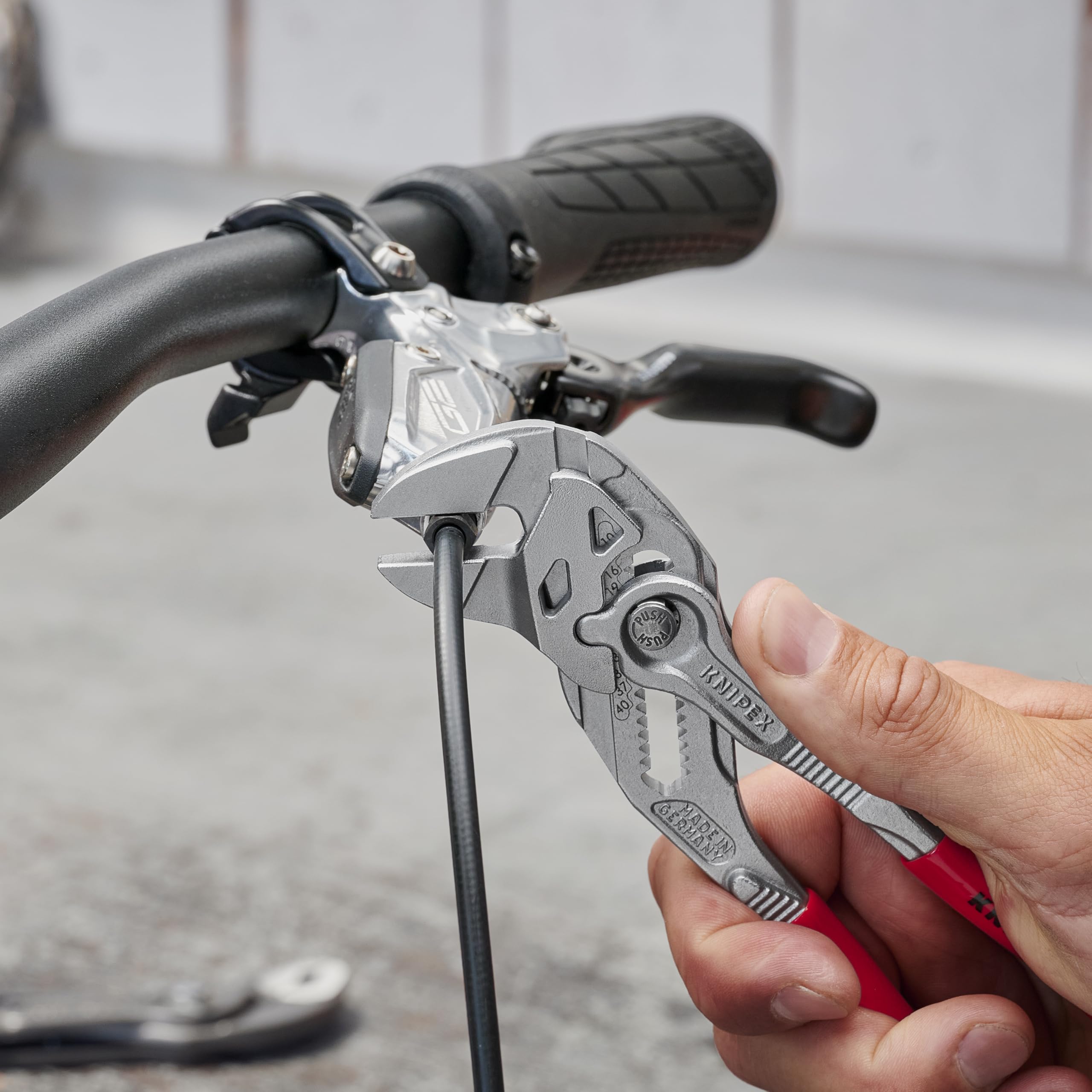 KNIPEX 86 03 180 plier wrench chrome adjustment button enables quick on-piece setup