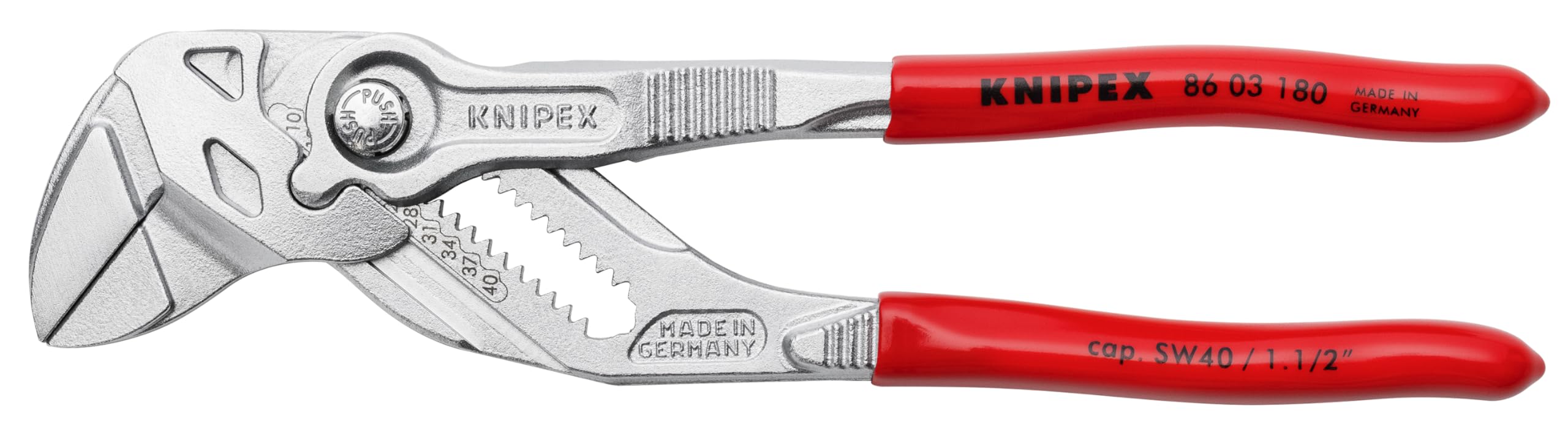 KNIPEX 86 03 180 plier wrench chrome close-up highlights precise adjustment for secure gripping