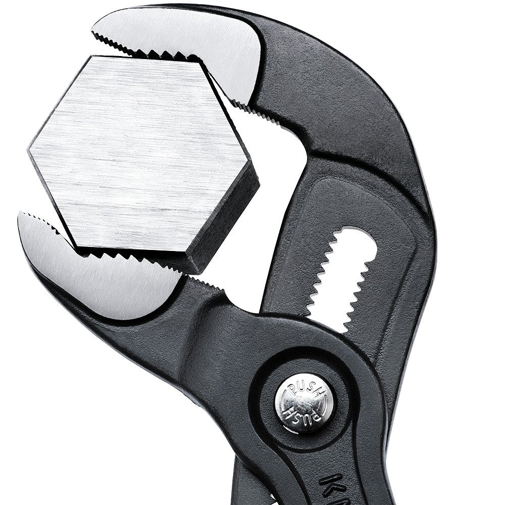 Knipex Cobra adjustable jaws on a workpiece demonstrating quick fit